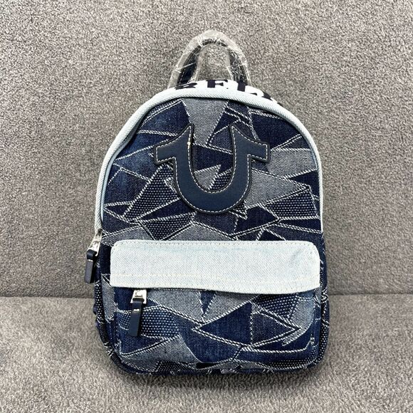 True Religion Mini Backpack Denim Sky Logo Blue - Picture 1 of 13